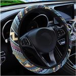 Istn Ethnic Style Coarse Flax Cloth Automotive Steering Wheel Cover Anti Slip and Sweat Absorption Auto Car Wrap Cover (L, 14.5''-15'')