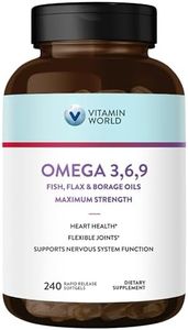 Vitamin World Triple Omega 3-6-9 3600mg with Fish, Flaxseed & Borage Seed Oils, Omega-3 Fatty Acids with EPA & DHA, Supports Heart, Brain & Immune Health, Gluten Free, 240 Softgels