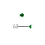 3MM Tiny Cubic Zirconia Studs Screw Backs Sterling Silver Earrings for Women, Emerald Green