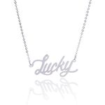 AOLO Tiny Lucky Font Charm Necklace Stainless Steel Pendant Jewelry