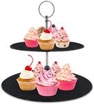 NutriChef Two Tier Slate Cake Stand - Round Multi Tiered Tray Serving Plate, Cupcake Holder Display, Dessert Tower, Fruit Platter w/ Stainless Steel Rods and Handle, For Wedding, Birthday - PKCKSTD10