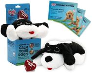 Snuggle Puppy Plus with 3 Heat Packs & All New Smartbeat Motion Activated RealFeel Heartbeat, Pet Anxiety Relief and Calming Aid - Comfort Toy for Behavioral Training (Black & White)