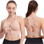 GLAMORAS Nylon Elastane Women Padded Wirefree Front Zip Closure Sports Bra Medium Impact Yoga Bras Racerback Workout Gym Bra, Size- S-3XL