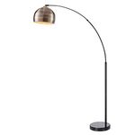 Teamson Home Arquer 173cm Arc Floor Lamp for Living Rooms, Home Offices, Dining Rooms, Bedrooms with Faux Black Marble Base and Antique Brass Bell Shade