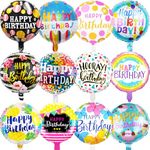 36PCS Happy Birthday Foil Balloons, 18" Round Mylar Helium Balloon Floating Inflatable Birthday Balloons for Birthday Parties Baby Shower Decoration Supplies