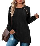 Aokosor Jumpers for Women Lightweight Long Sleeve Tops Ladies Button Side Splits Tunic Black Size 18-20