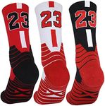 NIUNEW 3 Pairs Basketball Socks,Athletic Running Socks Compression Cushion Sports Socks for Men Boys & Women (One Size, MJ #23 3Pairs), Red