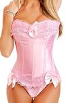 Kelvry Basque Satin Lace up Back Bustier Corset Top Size S-6XL