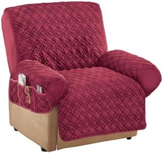 Collections Etc Diamond-Shape Quilted Stretch Recliner Cover with Storage Pockets and Elastic Straps - Furniture Protector, Burgundy, Recliner
