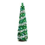 5 FT Christmas Trees with 90 Colorful Lights, Collapsible Artificial Sequin Pop Up Christmas Tree, Tall Skinny Pencil Tinsel Christmas Trees Xmas Tree for Home Apartment Basement Fireplace