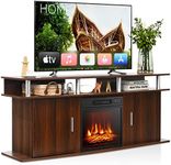 Tangkula Fireplace TV Stand for TVs up to 70 Inches, with 18 Inches Electric Fireplace with Built-in Thermostat, 6H Timer, Adjustable Flame & Heat, Remote Control, Fireplace Entertainment Center