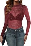 Zeagoo Mesh Shirt Sheer See Through Tops Lace Long Sleeve Party Layering Mock Neck 2024 Fall Trendy Shirts