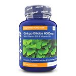 Ginkgo Biloba 6000mg Standardised Leaf Extract, 360 Vegan Tablets with Vitamin B3 and B5. Supports Focus, Mental Performance, and Energy. Vegetarian Society Approved. 12 Months Supply.