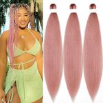 Ai Yuchen Pre Stretched Braiding Hair Kanekalon Rose Gold Pink Braiding Hair Pre Stretched Colored Hair Extensions for Braiding Box Braids Crochet Hair Knotless Prestretched Braiding Hair 26 inch