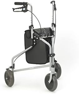 Days Tri Wheel Folding Walker with Loop and Lockable Brakes, Mobility Aid, Easy to Manoeuvre & Height Adjustable, For Eldery and Disabled Users, Silver