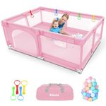Kidoola Baby Playpen with Padded Frame & Mesh Walls, Play Pen with Balls, Pull Rings, Playpen for Babies and Toddlers, Ideal for Indoor & Outdoor, Baby Play Pen with Mat - Unisex (150x180cm)