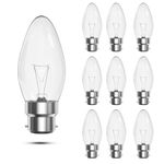 Luxvista Clear Candle Bulbs Bayonet 42W Dimmable Large Bayonet Candle Light Bulb, BC Candle Bulbs, C35 B22 Lamps, Classic 240v Tungsten Lightbulbs Bayonette LED Replacement, Warm White 2600K (10-Pack)