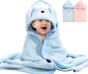 Baby Hooded Towels 2 Pack Casa Carina Premium Ultra Soft Bath Towel for Newborn, Toddler, Infant - Ultra Absorbent Baby Essential Gifts for Boys and Girls - Blue Dog & Pink Rabbit 80 x 80cm