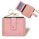 Deziliao Women Slim Rfid Blocking Credit Card Case Holder Wristlet Zip ID Case Wallet Small Compact Leather Wallet Coin Purse with Keychain, Pink, Minimalist