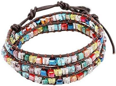 Emibele Brazalete de Cuero, Pulsera Deslumbrante Hecha a Mano, Accesorio de Pulsera de Cristal Trenzado Brillante para Muñeca para Niñas y Mujeres - Coloridos