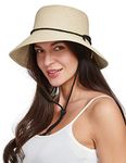 Gisdanchz Womens Straw Sun Hats Wide Brim Beach Hat for Women Ladies UPF 50 UV Sun Protection Packable Summer Bucket Hat with Chin Strap for Vacation Trip Travel Gardening Safari Planting, Beige