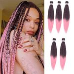 Pre-stretched Braiding Hair Easy Braid Professional Itch Free Synthetic Fiber Corchet Braids Yaki Texture Hair Extensions 26 Inch (1b/pink /5)