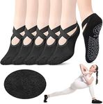 Geyoga 6 Pairs Pilates Socks for Women Barre Socks Yoga Ballet Dance Nonslip Socks with Grip Straps for Barefoot Workout, Black