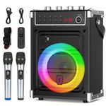 JYX Karaoke Machine with 2 UHF Wireless Microphones, Bass/Treble Bluetooth Speaker with LED Light, Support TWS, AUX in, FM, REC, Supply for Party/Adults/Kids