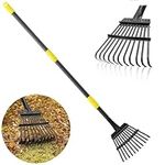 Rake for Leaves, Leaf Garden Rake, Yard Rakes for Lawns Heavy Duty, Metal Tools with 9" Small Narrow Rake Head, 37”-79” Adjustable Long Handle, 11 Steel Tines, Quick Clean up Rake for Shrub, Camping