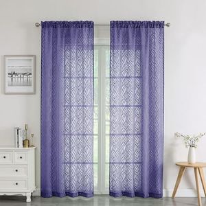 Chyhomenyc Marilyn Purple Sheer Curtains 72 Inch Length 2 Panels, Light Filtering Soft Airy 3D Leaf Clip Jacquard Textured Sheer Curtain Drapes for French Door Bedroom Window, 38Wx72L Inches