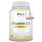 Vitamin D 3000IU - 365 Softgel Capsules - 1 Year Supply - Triple Strength Vitamin D3 Supplement - High Absorption Cholecalciferol - Gluten & Dairy Free by Nu U Nutrition