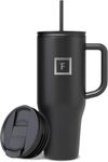 IRON °FLASK Co-Pilot 40 oz Insulated Tumbler w/Straw & Flip Cap Lids - Cup Holder Bottle for Hot, Cold Drink - Leak-Proof- Water, Coffee Portable Travel Mug - Mothers Day Gifts - Midnight Black