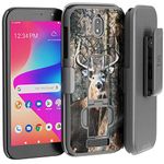 Rome Tech Belt Clip Phone Case for Blu View 2 5.5" (2020) Tracfone B130DL B131DL - Slim Heavy Duty Rugged Slide Hip Holster Cover with Kickstand Compatible with Blu View 2 - Camo Deer