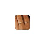 Foxgirl Cross Gold Rings for Women, Dainty Trendy Stackable Ring Set 14k Gold Plated Thin Cz Cross Finger Rings for Women Non Tarnish Simple thumb Rings for Momen Gold Jewelry Size 5-10, Gold Plated,