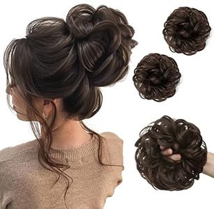 SARLA 2PCS Messy Hair Bun Hair Pieces Wavy Curly Synthetic Updo Fake Scrunchies Ponytail Extension for Women Dark Brown