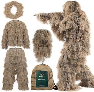 Kalkal Ghillie Suit for Men, 5 in 1 3D Camouflage Hunting Apparel for Men, Double-Stitched Design | Dry Grass, Adults Youth Gilly Suit for Jungle Hunting Wildlife Photography Halloween