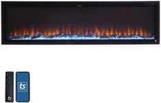 Touchstone Sideline Elite Smart 72” WiFi-Enabled Electric Fireplace - 80038 - in-Wall Recessed - 60 Color Combinations - 1,500W Heater - Black - Log, Crystals & Driftwood