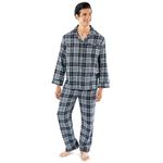 Fruit of the Loom Men's Flannel Pajama Sleep Set, Navy/Green Plaid, X-Large