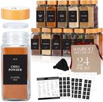 FINESSY 24 Pack Empty Glass Spice Jars with Labels with Bamboo Lids, Seasoning Organizer Jars Spice Containers with Labels Black, Seasoning Containers Airtight Spice Jars Set Kitchen Storage Bottles