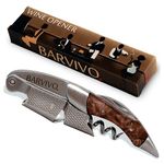 Barvivo Natural Bai Ying Opener with Foil Cutter Knife & Cap Remover, Double Hinged Manual Wine Key for Bartenders, Servers, Waiters, Stainless Steel Wine Bottle Opener Corkscrew