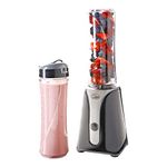 Quest Personal Blender & Smoothie Maker | 350 Watt | Includes 2x 600ml Portable Bottles | One Touch Button | Slimline, Portable and Compact | Stainless Steel Blades (Black & Grey)