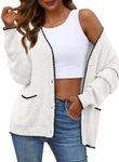 LILLUSORY Womens Fall Fashion 2024 Clothes Outfits Cardigan Sweater Cute Jacket Coat Chunky Cable Knit with Pockets White S