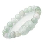 Fengshui Wealth Prosperity White Real Jade Bracelet for Women Men 10mm Bead with Pi Xiu/Pi Yao Attract Wealth and Good Luck Light Green