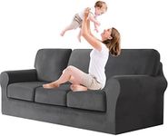 jianyana Ektorp Sofa Covers, Sofa Cover 3 Seater Stretch Velvet Sofa Cover T-shaped Couch Slipcover with Elastic Adjustment Band with Separate Cushions and Backrests Covers (Grey, 3 Seater-7Pieces)