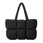 OWGSEE Puffer Tote Bag,Trendy Puffy Bags for Women Light Winter Down Cotton Padded Quilted Tote Bag Shoulder Bag, B-black, M