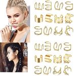 24 Pcs Gold Hair Braids Dreadlock, Non-Piercing Ear Clip Beard Beads Cuffs Clip Hair for Women Men Hair Accessories Styling Jewelry Tools