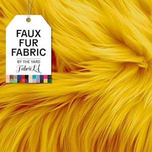FabricLA Faux Fur Fabric by The Yard - Artificial Craft Fur - 720" X 60" Inch Wide - Fur Fabric for Craft Supply, DIY Furry Plush Projects, Sewing, Decoration, Upholstery, Golden Yellow, 20 Yards