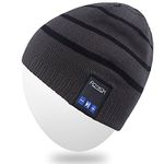 Rotibox Rechargeable Bluetooth Music Beanie Hat Fashional Double Knit Skully Cap w/Wireless Stereo Headphone Headset Earpiece Speakerphone Mic for Sports Skating Hiking Camping - Gray