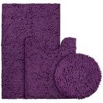 BYSURE Deep Purple Bathroom Rugs Sets 3 Piece with Toilet Lid Cover Non Slip Extra Absorbent Plush Chenille Soft Washable Bath Rugs and Mats Set