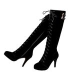 getmorebeauty Womens Knee High Boots Suede Buckle Rock Lace Up Zipped Thigh High Heel Boots, Black, 6